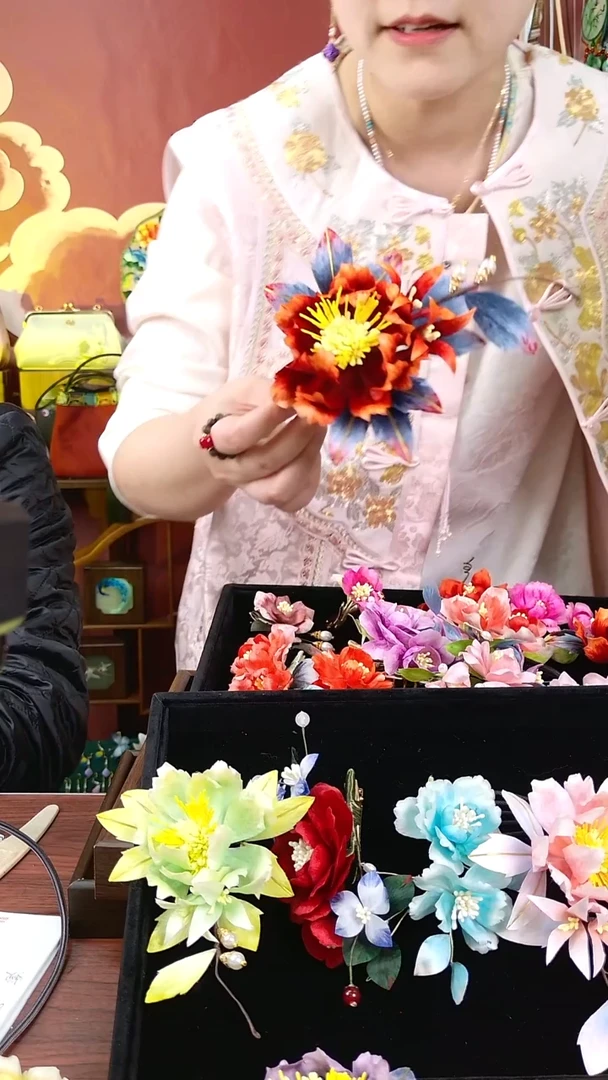 纯铜合金琉璃非遗绒花火烈鸟发饰