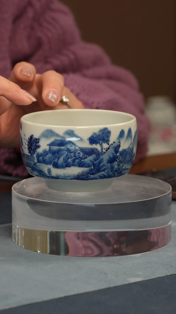 杯子瓷徐云林 青花山水内绘