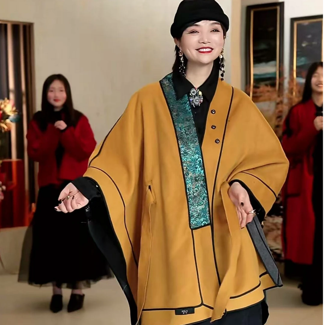 篱君25春季新款国风新中式短款双面穿大衣外套