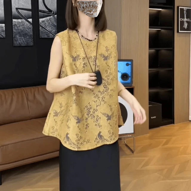 新中式国风无袖提花镂空背心衬衫女2024夏新款设计感小衫坎肩上衣