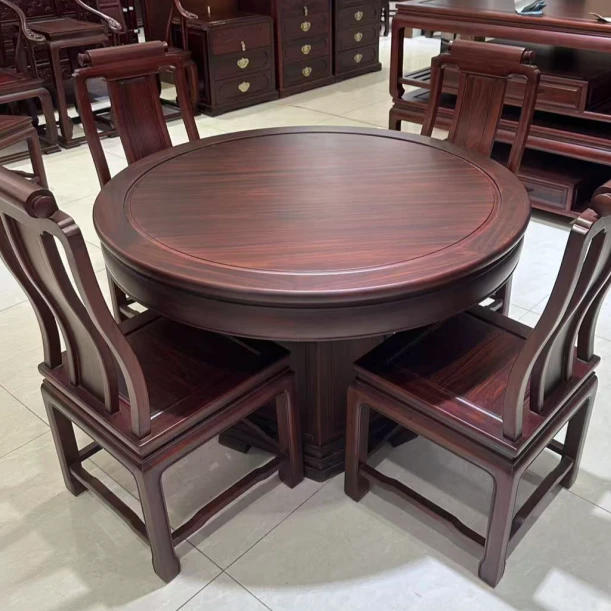 南美酸枝1.2米圆台家用餐桌新中式方圆古典餐厅圆形雕花吃饭桌