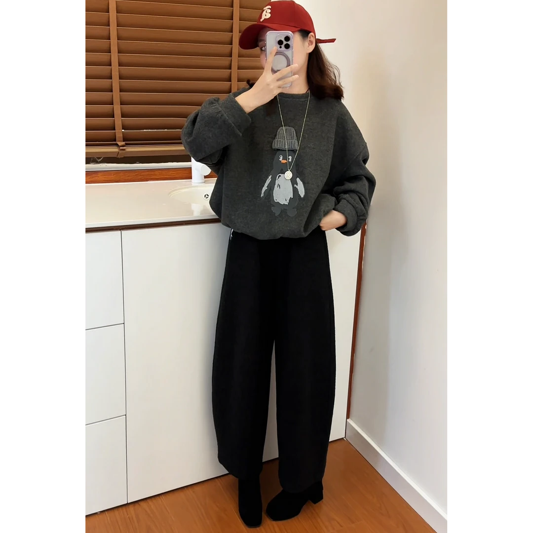 【毛线帽企鹅加绒羊绒卫衣】25Q2152