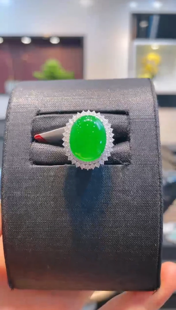 翡翠18K金镶嵌颈饰A58天然A货翡翠两用款戒指