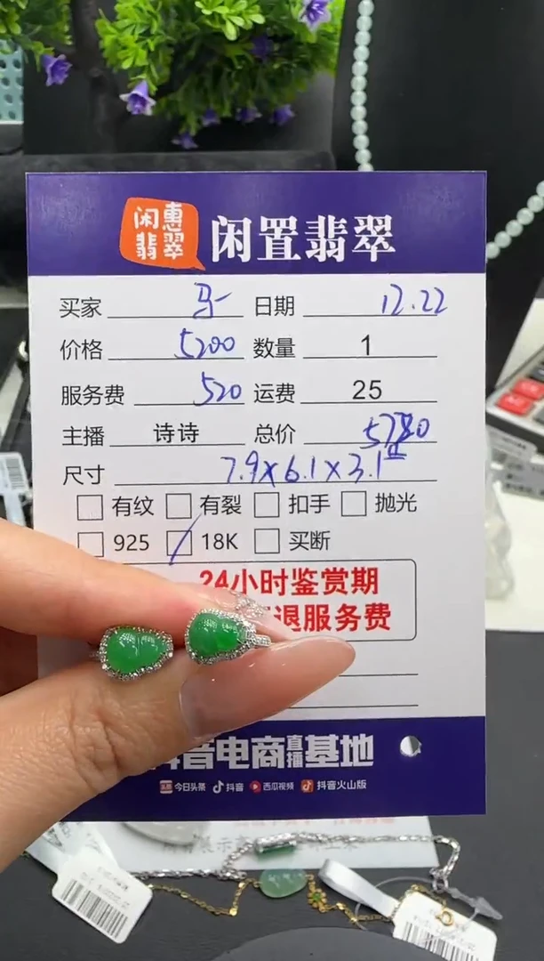 18K金镶嵌翡翠耳饰…****恩翡翠耳饰