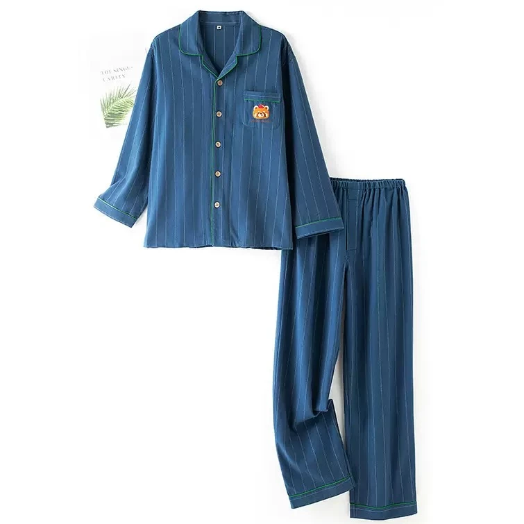 男士秋冬全棉法兰绒睡衣纯棉家居服套装保暖简约宽松