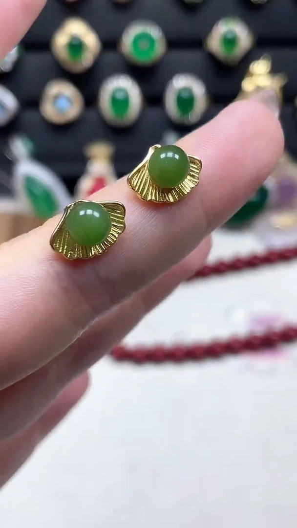 合金和田玉（碧玉）耳钉多样性发货拍一发一