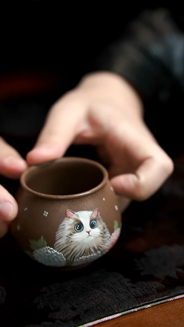茶壶紫砂段泥布偶猫咪杯