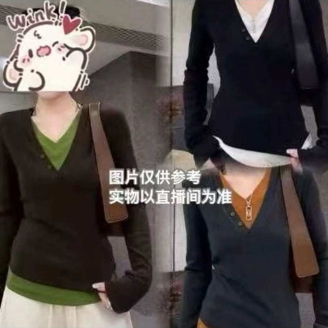 “Daying”1627撞色假两件拼接上衣