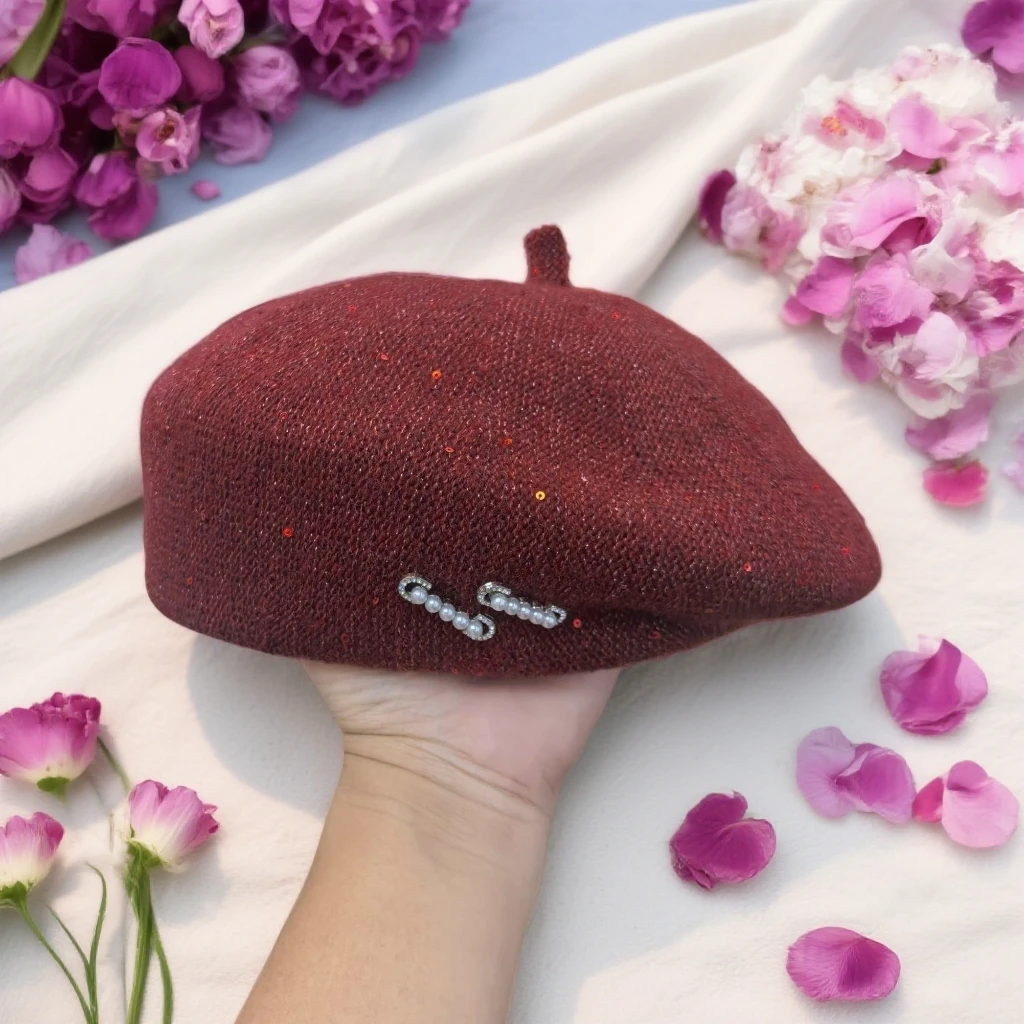 珍珠设计小香贝雷帽女ins韩系秋冬季丝绒帽子网红画家帽2838770