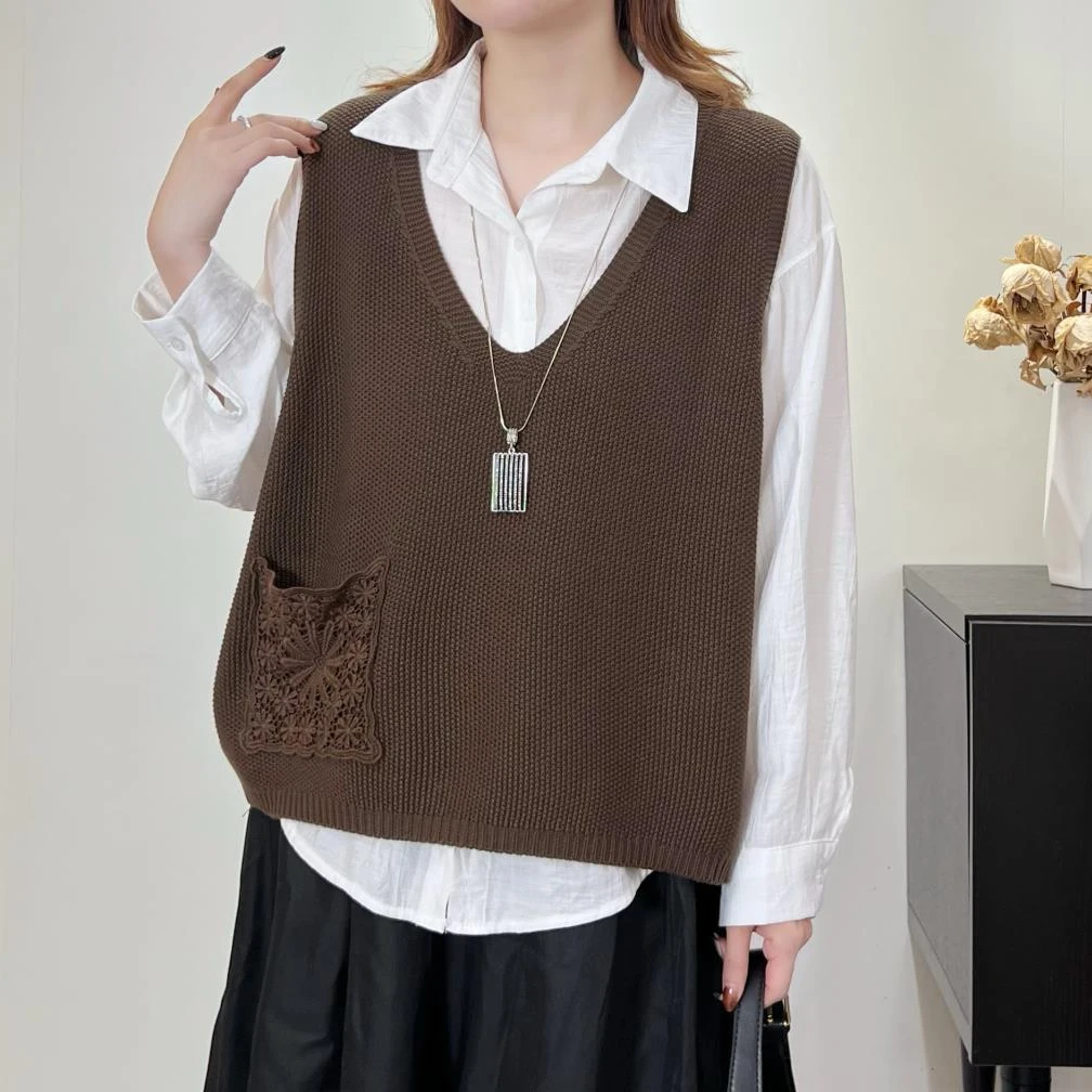 复古棉线针织马夹女士新款文艺百搭时尚宽松纯色休闲无袖外穿上衣