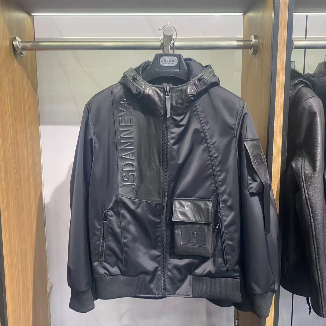 24-038男士皮配布夹克外套