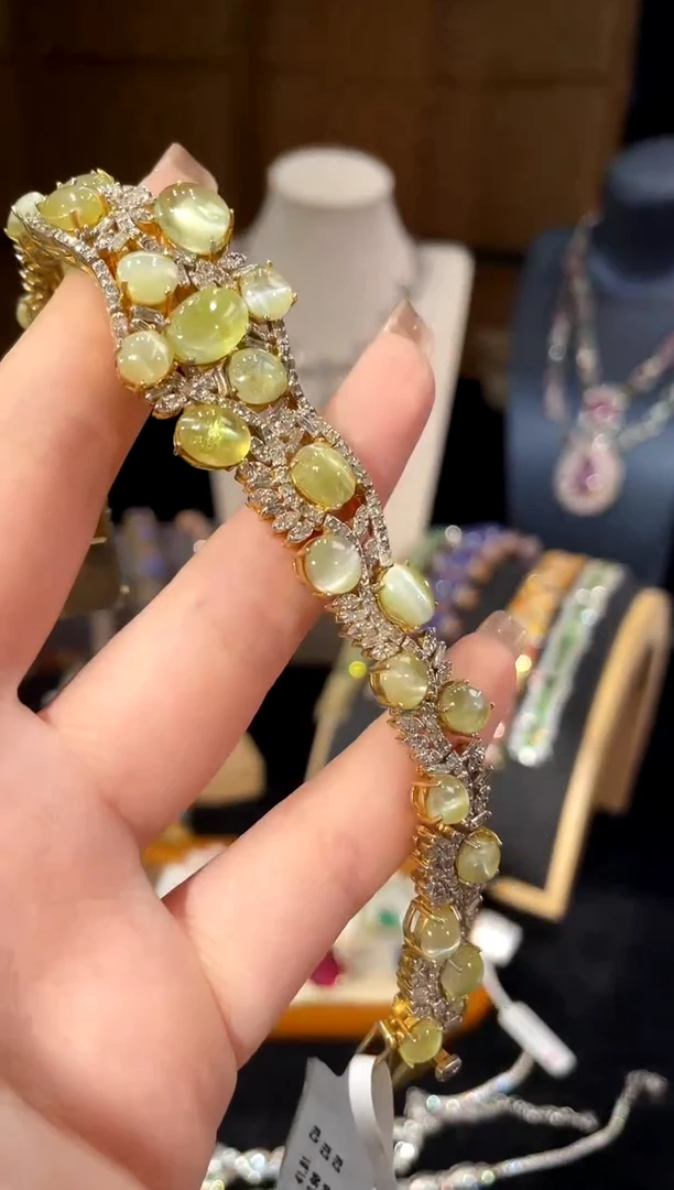 手链银S925镶嵌金绿宝石手链