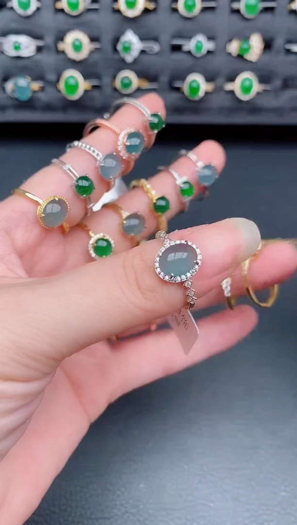 银S925镶嵌戒指翡翠天然a货翡翠1