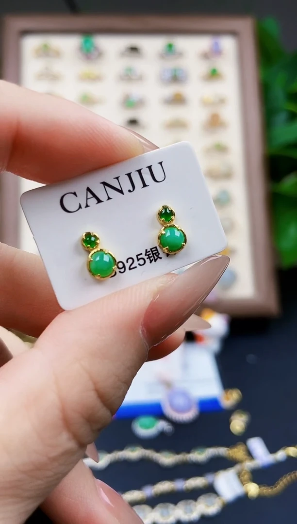 翡翠银S925镶嵌耳饰12