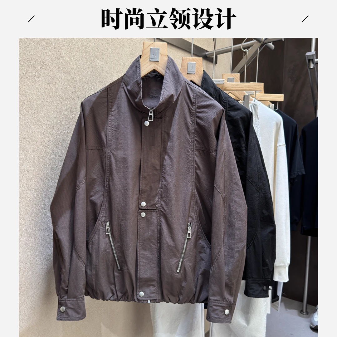 茵特拿蒂早秋新款高端品质腔调立裁时尚潮流男士休闲立领夹克外套