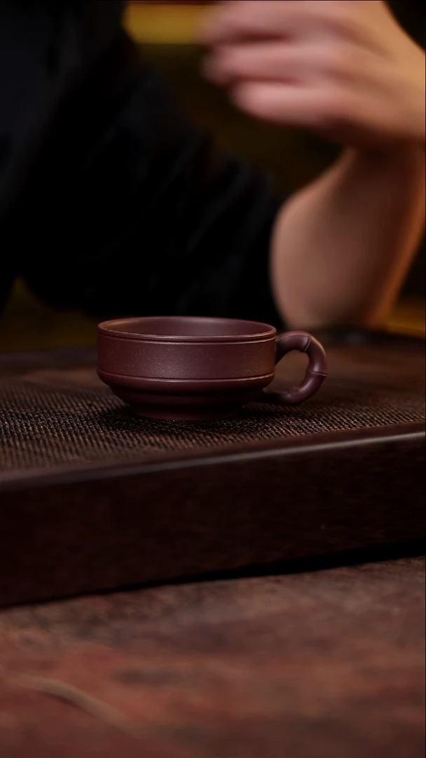 紫砂周边双线竹节杯