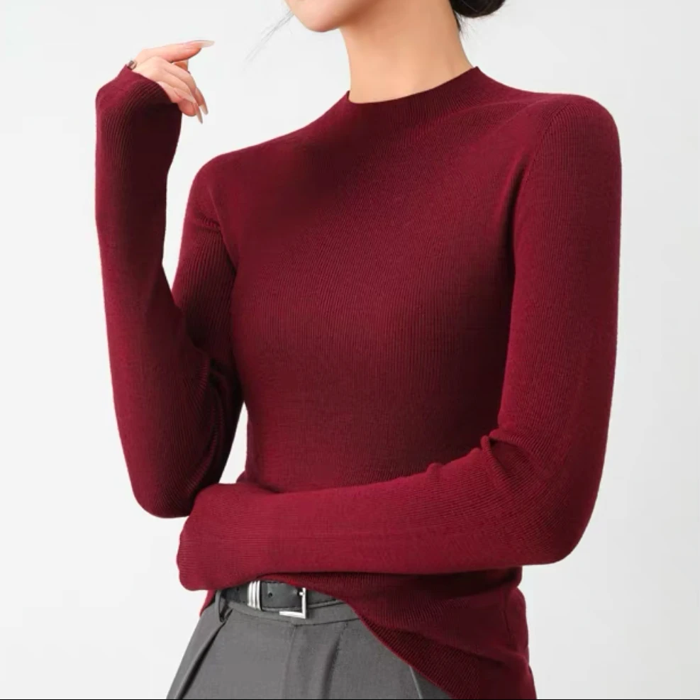 半高领-100%精纺美丽诺羊毛衫-可机洗