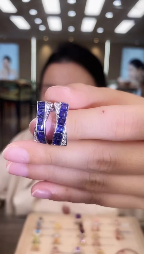 耳饰蓝宝石银S925镶嵌04