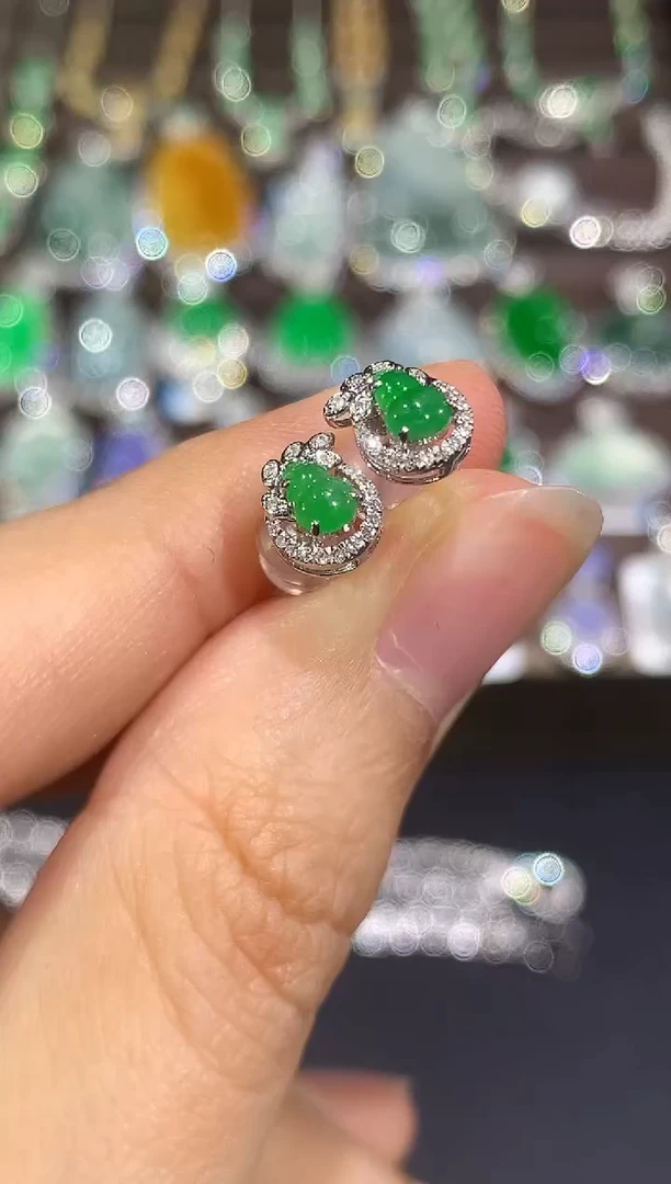 18K金镶嵌翡翠耳饰B8 多样性 一件发货