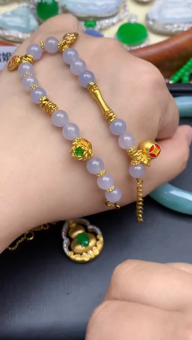 足金镶嵌手链翡翠513-中国好珍宝