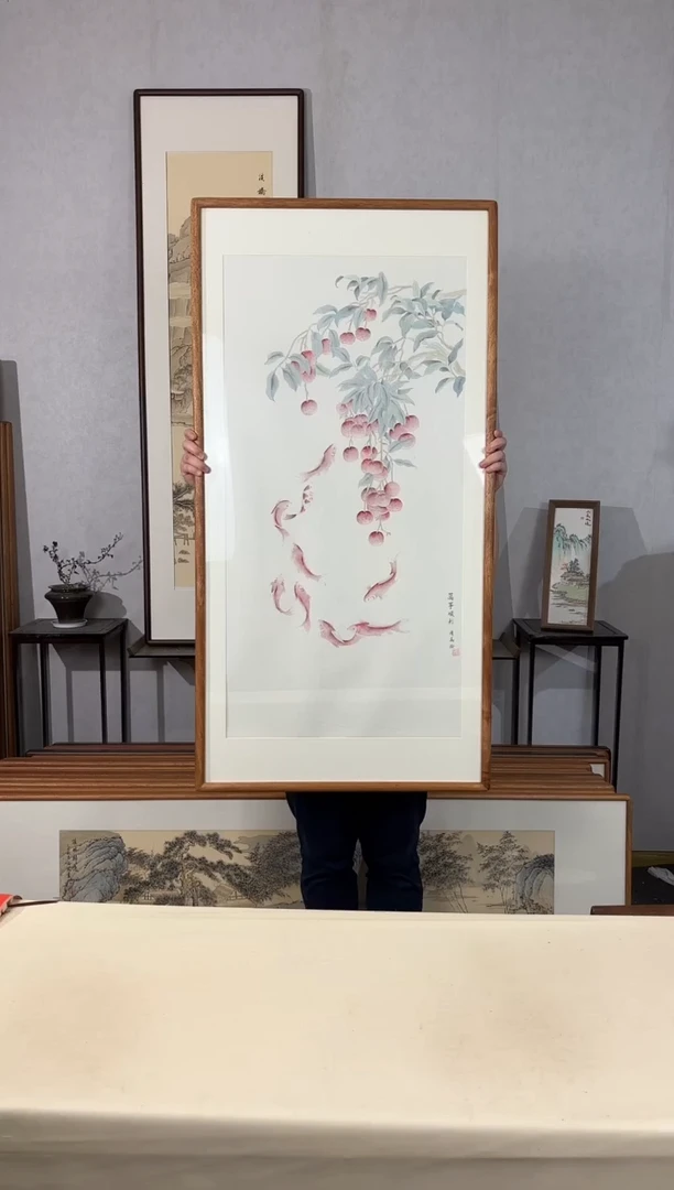国画手绘*万事顺利*62*122cm带框发货