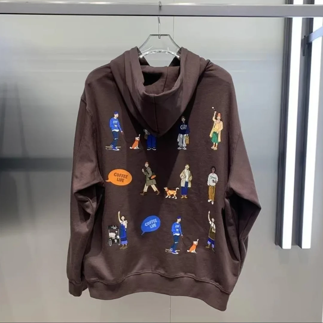 G-32【娜娜】24新款冬季男士咖色美式复古宽松连帽卫衣 E3118