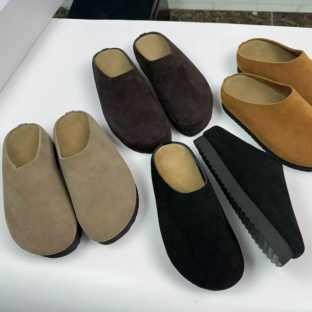 东莞乐乐肉勃肯拖女慵懒松弛老钱风5cm厚底翻毛胎牛皮百搭ins