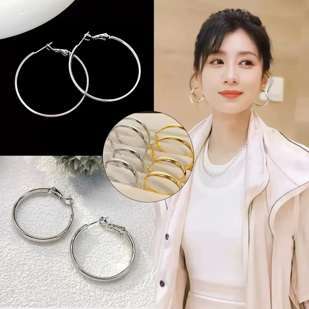 铜合金合成锆石耳饰 【159号】贾静雯明星同款素圈耳环气质百搭耳圈