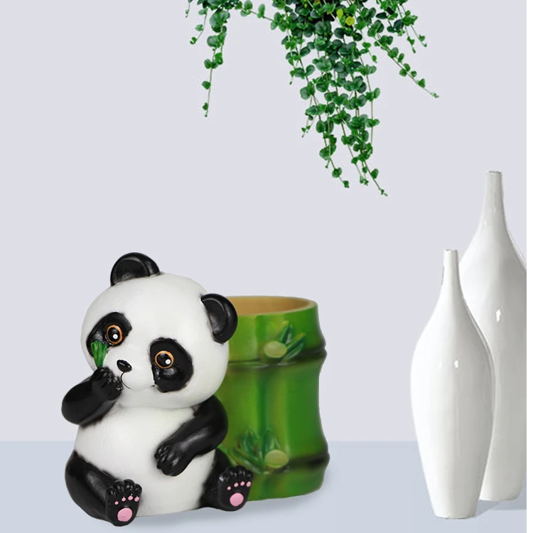 小熊猫笔筒种可爱熊猫多肉花盆工艺品动物桌面装饰落地摆件微景观