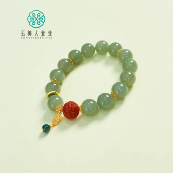 菲菲珠宝好~S925和田玉单圈手串圆珠约12mm