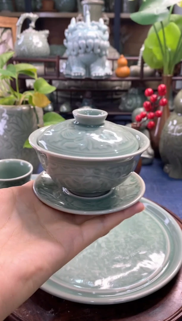100016 瑕疵 色差 缩小盖碗三才 特价处理1只