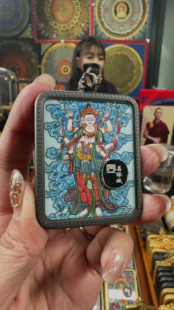 吊坠壹善缘城手绘唐卡摩利支天双面送防水壳