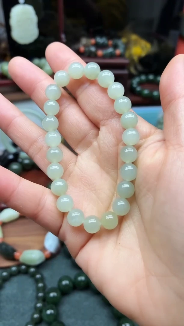 未镶嵌手链和田玉8mnm冰晴水圆珠