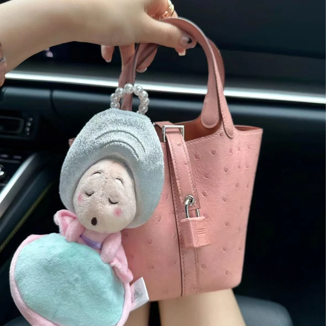 未使用 Hermes/爱马仕 【小池专属】菜篮子14陶瓷粉鸵鸟皮银扣B刻