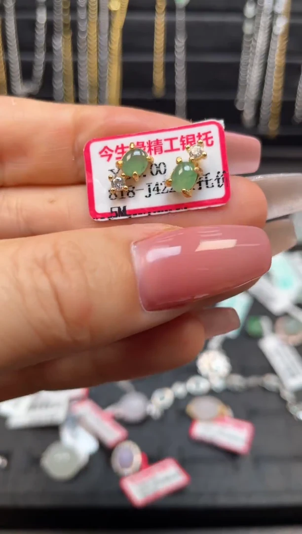 银S925镶嵌戒指翡翠天然翡翠A货