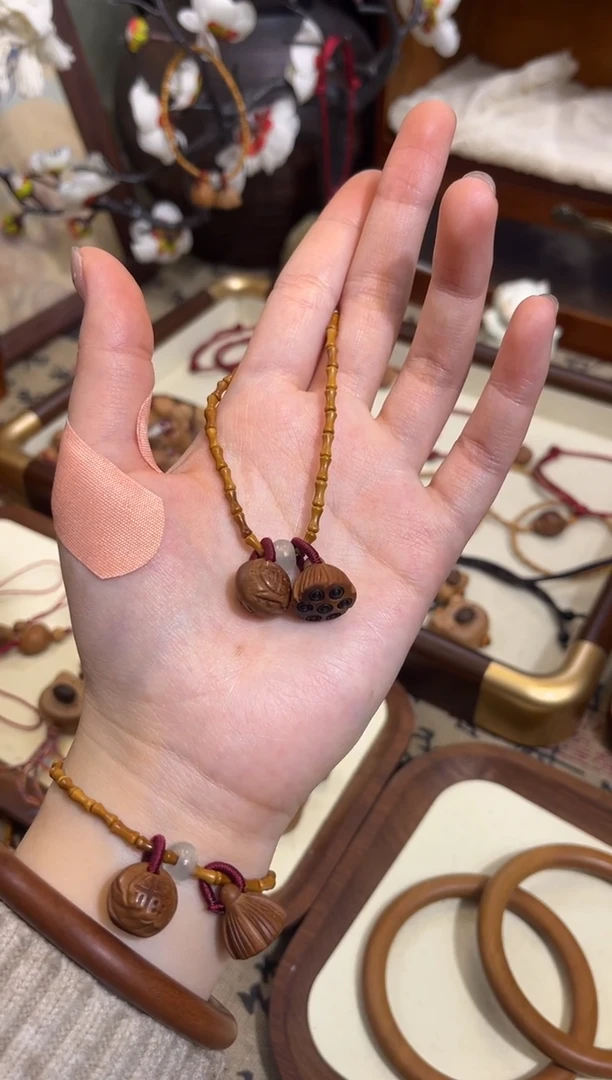 手串桃核【桃缘行】竹节「福气莲莲」桃木桃核辟、挡、驱、护 备注手围