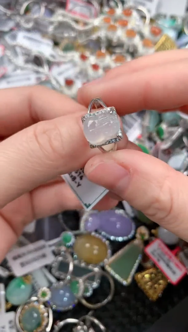 银S925镶嵌戒指翡翠666--9