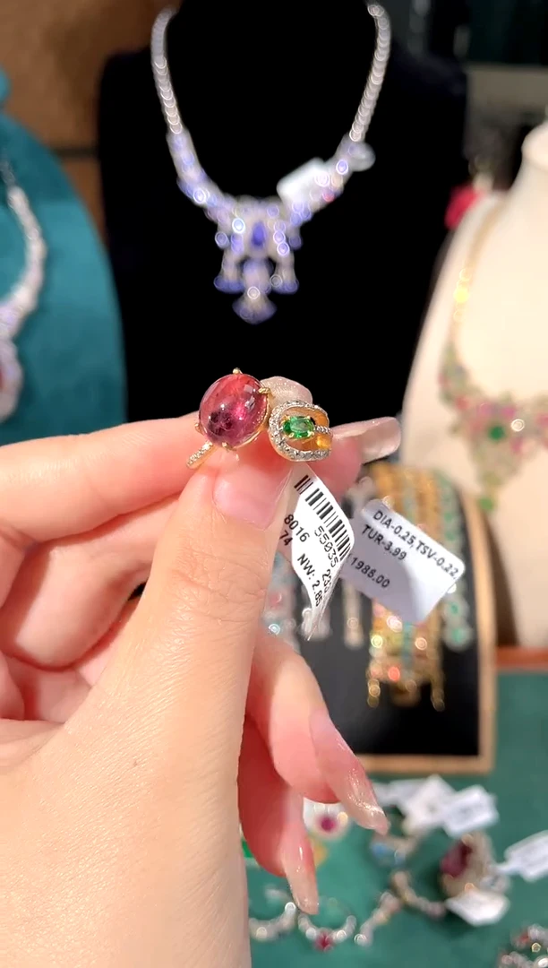 碧玺戒指银S925镶嵌戒指