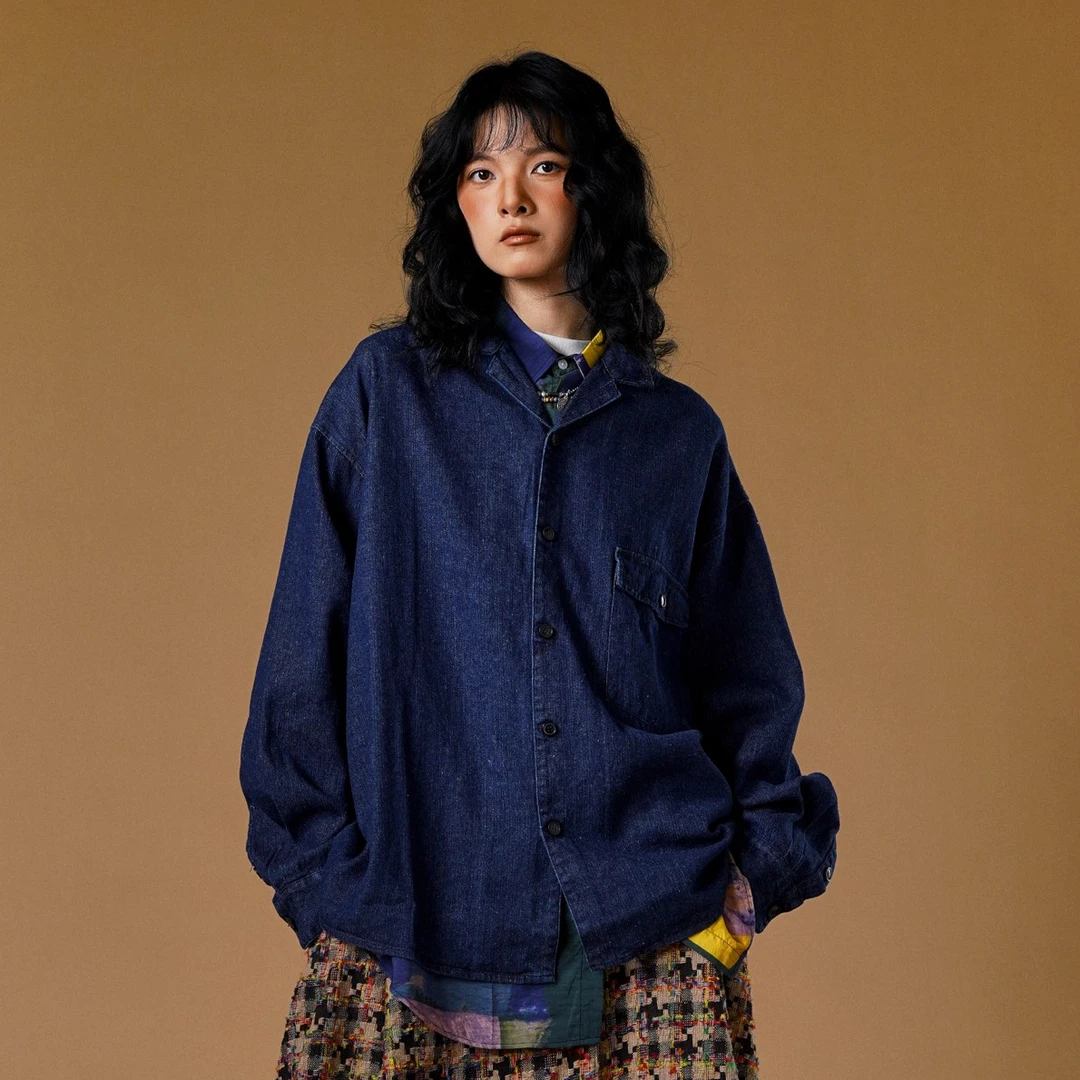 欢喜乌鸦X着而乐趣  复古棉麻牛仔长袖夹克外套 2510