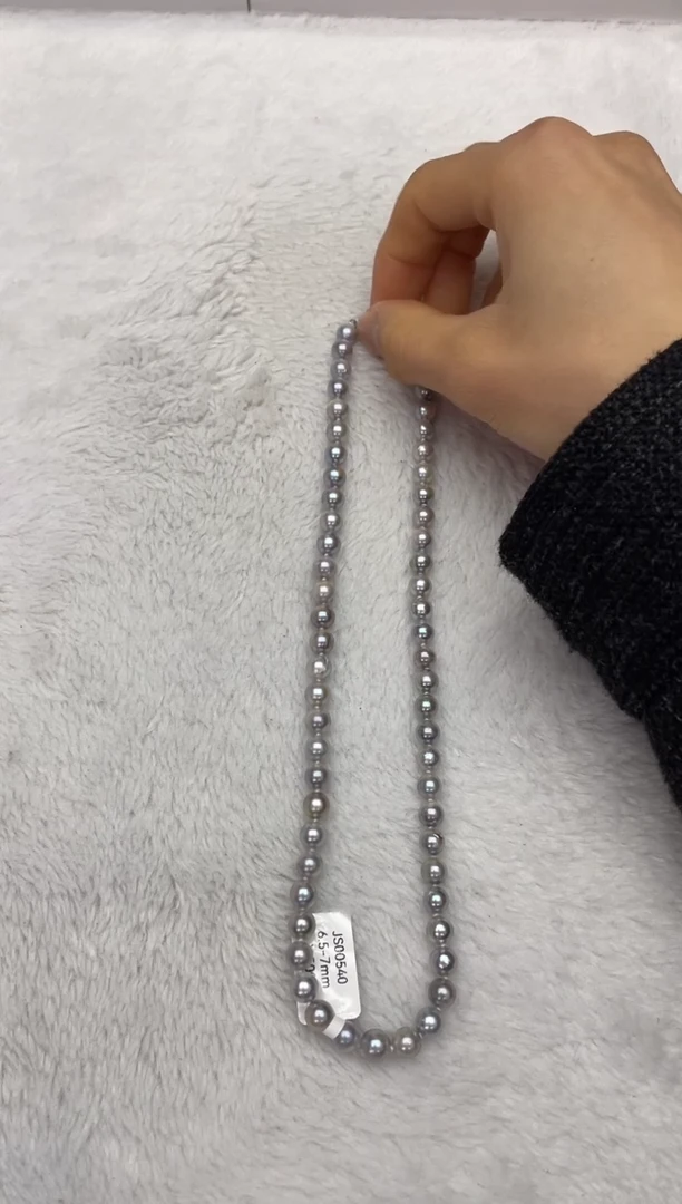 【闪购商品】海水珍珠项链银S925镶嵌AK真多麻6.5-7mm（多样性发一）
