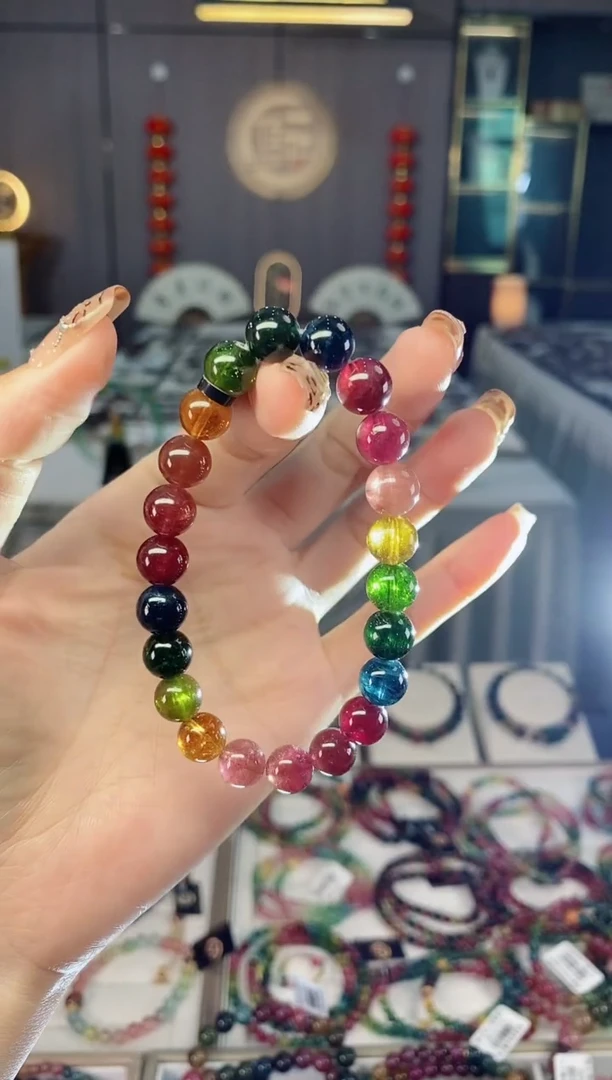 未镶嵌老矿碧玺彩虹单圈手串8mm+碧玺dan多样性发一条