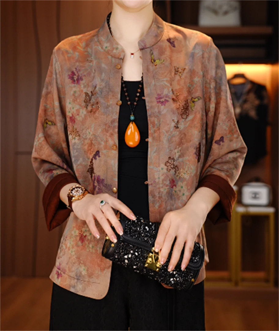 诺诗 新款洋气宽松显瘦优雅轻奢气质印花百搭小衫V25Q252