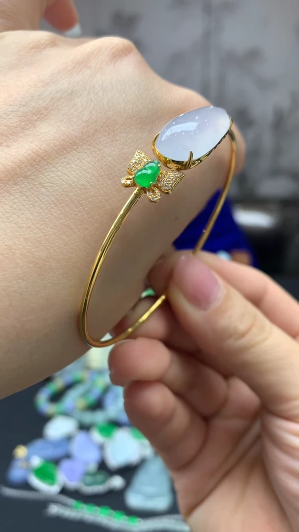 【闪购商品】翡翠手镯18K金镶嵌6-天然翡翠