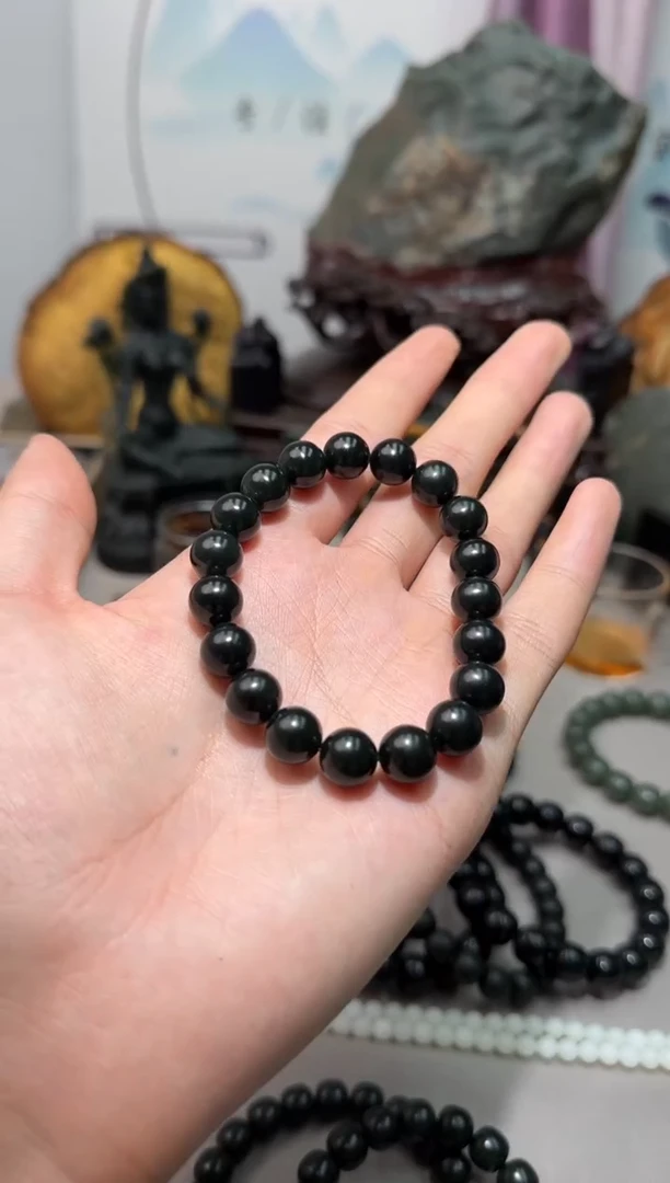 未镶嵌手链和田玉新疆塔青后山料*10圆珠手串