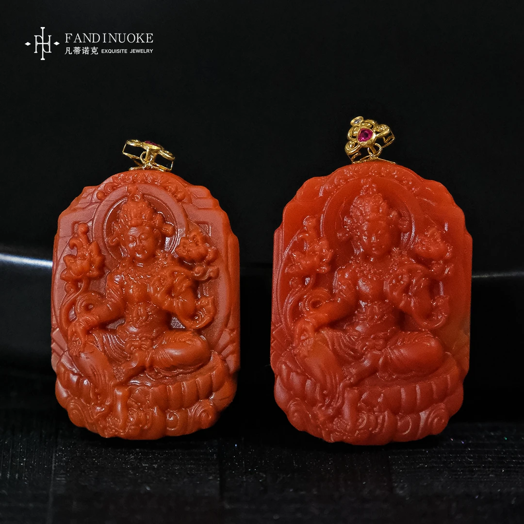 【加加专属】21 MJ99954-18k金南红度母吊坠-多样性发一件23*33*5mm