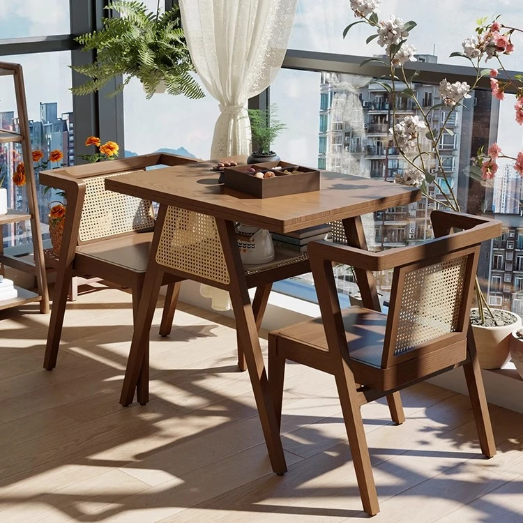 阳台小桌椅三件套藤编实木一桌二椅创意休闲喝茶桌椅组合小户型