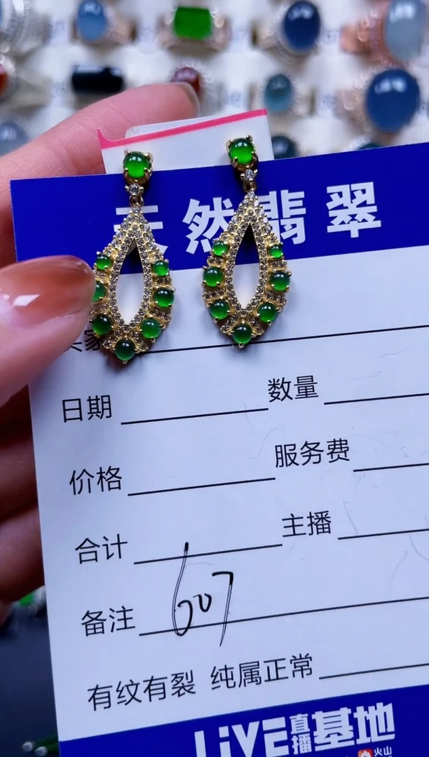 银S925镶嵌翡翠耳饰607