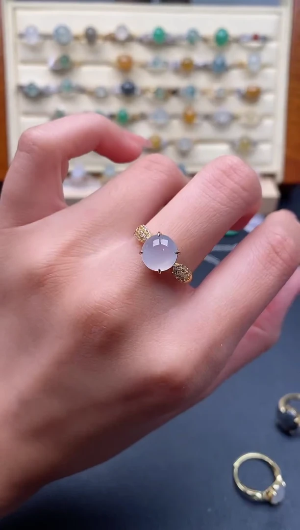 翡翠戒指银S925镶嵌天然A货翡翠55555+3