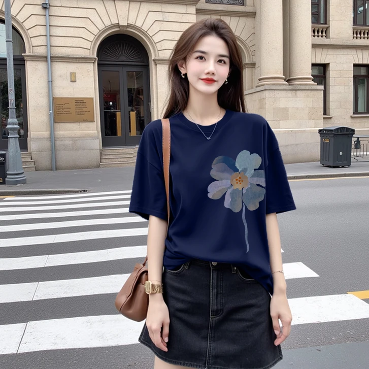 【香格里拉】纯棉宽松显瘦短袖T恤印花圆领时尚休闲百搭上衣