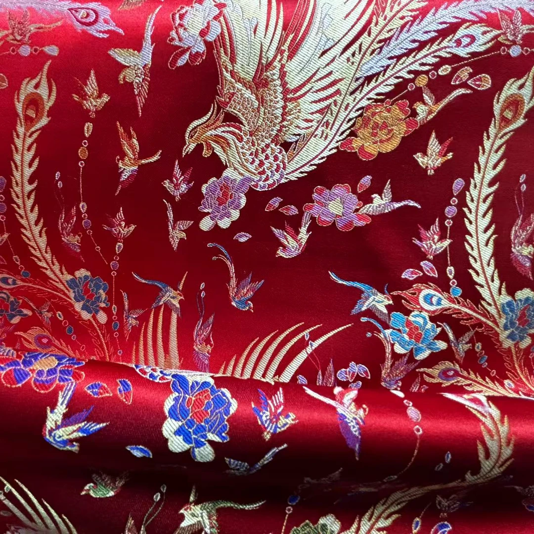 百鸟朝凤 210门幅100桑蚕丝宋锦面料